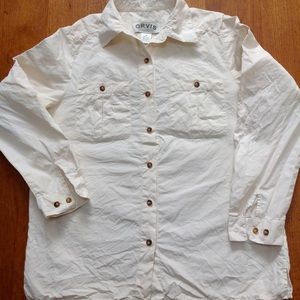 Orvis 100% silk cream button front ladies blouse